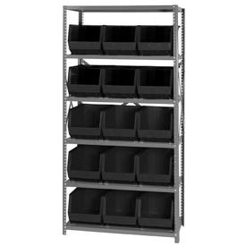 Quantum Storage Systems QSBU-260BK Quantum QSBU-260 Steel Shelving With 15 Giant Stacking Bins Black, 18x36x75 image.