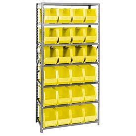 Quantum Storage Systems QSBU-265YL Quantum QSBU-265 Steel Shelving With 24 Giant Stacking Bins Yellow, 18x36x75 image.