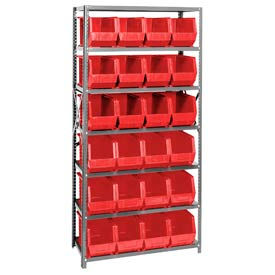 Quantum Storage Systems QSBU-265RD Quantum QSBU-265 Steel Shelving With 24 Giant Stacking Bins Red, 18x36x75 image.