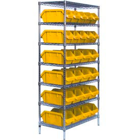 Quantum Storage Systems W7-12-26YL Quantum W7-12-26 Chrome Wire Shelving With 26 QuickPick Double Open Bins Yellow, 18x36x74 image.
