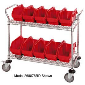Quantum WRC2-1836-1285 Chrome Wire Mobile Cart With 8 QuickPick Double Open Bins Red, 36