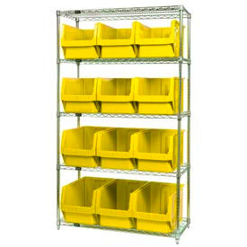 Quantum Storage Systems WR5-533YL Quantum WR5-533 Chrome Shelving With 12 Magnum Giant Hopper Bins Yellow, 18x42x74 image.