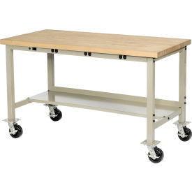 Global Industrial 253977BTN Global Industrial™ Mobile Workbench, 72 x 36", w/Outlets, Maple Butcher Block Square Edge, Tan image.