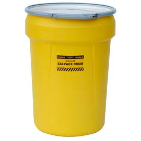 Eagle 1602 Plastic Salvage Drum - 30 Gallon - Yellow with Metal Lever-Lock Ring