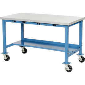 Global Industrial 253974BBL Global Industrial™ Mobile Workbench, 72 x 36", Power Outlets, Laminate Square Edge, Blue image.