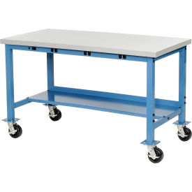 Global Industrial 253986BBL Global Industrial™ Mobile Workbench, 60 x 30", Power Outlets, Laminate Safety Edge, Blue image.