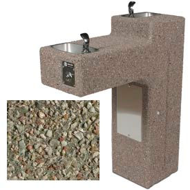 Concrete Dual Station Outdoor Pedestal Drinking Fountain, Freeze Resistant, ADA, Gray