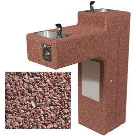 Concrete Dual Station Outdoor Pedestal Drinking Fountain, Freeze Resistant, ADA, Red
