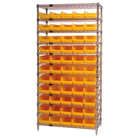 Global Industrial 268969YL Global Industrial™ Chrome Wire Shelving with 55 4"H Plastic Shelf Bins Yellow, 36x14x74 image.