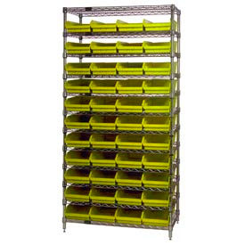 Global Industrial 268970YL Global Industrial™ Chrome Wire Shelving with 44 4"H Plastic Shelf Bins Yellow, 36x14x74 image.