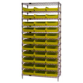 Global Industrial 268971YL Global Industrial™ Chrome Wire Shelving with 33 4"H Plastic Shelf Bins Yellow, 36x14x74 image.