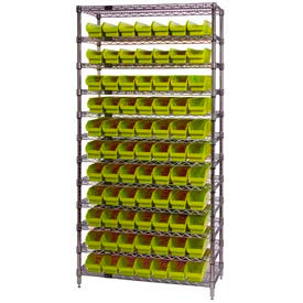 Global Industrial 268972YL Global Industrial™ Chrome Wire Shelving with 77 4"H Plastic Shelf Bins Yellow, 36x18x74 image.