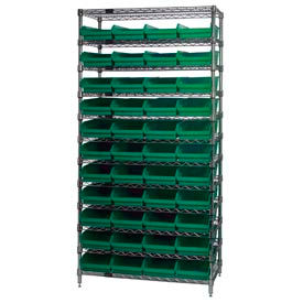 Global Industrial 268974GN Global Industrial™ Chrome Wire Shelving with 44 4"H Plastic Shelf Bins Green, 36x18x74 image.