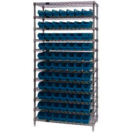 Global Industrial 268976BL Global Industrial™ Chrome Wire Shelving with 77 4"H Plastic Shelf Bins Blue, 36x24x74 image.