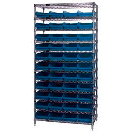 Global Industrial 268978BL Global Industrial™ Chrome Wire Shelving with 44 4"H Plastic Shelf Bins Blue, 36x24x74 image.