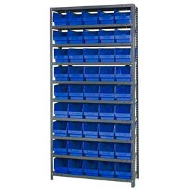 Quantum Storage Systems 1275-202BL Quantum 1275-202 Steel Shelving With 45 6"H Shelf Bins Blue, 36x12x75-10 Shelves image.