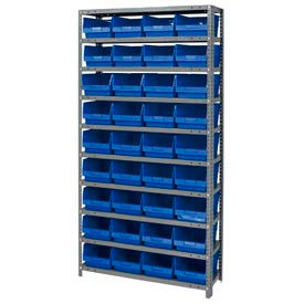quantum 1275-207 steel shelving with 36 6"h shelf bins blue, 36x12x75-10 shelves Quantum 1275-207 Steel Shelving With 36 6"H Shelf Bins Blue, 36x12x75-10 Shelves