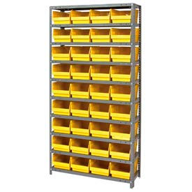 quantum 1275-207 steel shelving with 36 6"h shelf bins yellow, 36x12x75-10 shelves Quantum 1275-207 Steel Shelving With 36 6"H Shelf Bins Yellow, 36x12x75-10 Shelves