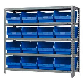 quantum 1239-207 steel shelving with 16 6"h shelf bins blue, 36x12x39-5 shelves Quantum 1239-207 Steel Shelving With 16 6"H Shelf Bins Blue, 36x12x39-5 Shelves