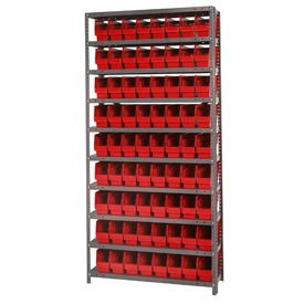 quantum 1875-203 steel shelving with 72 6"h shelf bins red, 36x18x75-10 shelves Quantum 1875-203 Steel Shelving With 72 6"H Shelf Bins Red, 36x18x75-10 Shelves