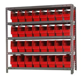 quantum 1839-203 steel shelving with 32 6"h shelf bins red, 36x18x39-5 shelves Quantum 1839-203 Steel Shelving With 32 6"H Shelf Bins Red, 36x18x39-5 Shelves