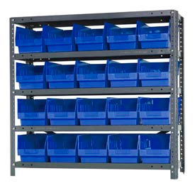 quantum 1839-204 steel shelving with 20 6"h shelf bins blue, 36x18x39-5 shelves Quantum 1839-204 Steel Shelving With 20 6"H Shelf Bins Blue, 36x18x39-5 Shelves