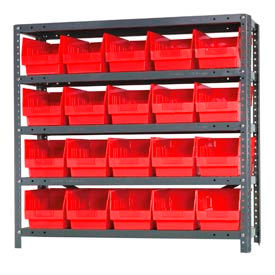 quantum 1839-204 steel shelving with 20 6"h shelf bins red, 36x18x39-5 shelves Quantum 1839-204 Steel Shelving With 20 6"H Shelf Bins Red, 36x18x39-5 Shelves