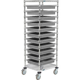 Global Industrial 269029GY Global Industrial™ Chrome Wire Cart With (11) 3"H Gray Grid Containers, 21x24x69 image.