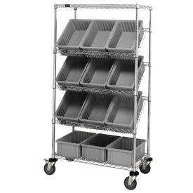 Global Industrial 269000GY Global Industrial™ Easy Access Slant Shelf Chrome Wire Cart 12 6"H Grid Containers GY 36x18x63 image.