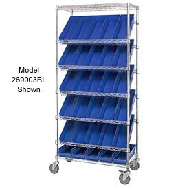 Global Industrial 269002BL Global Industrial™ Easy Access Slant Shelf Chrome Wire Cart, 48 4"H Shelf Bins BL, 36Lx18Wx74H image.