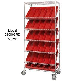 Global Industrial 269002RD Global Industrial™ Easy Access Slant Shelf Chrome Wire Cart, 48 4"H Shelf Bins Red, 35Lx18Wx74H image.