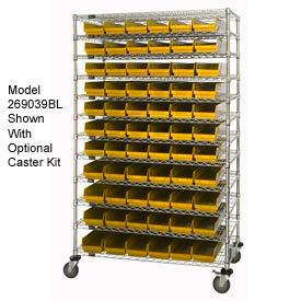 Global Industrial 269031YL Global Industrial™ Chrome Wire Shelving with 110 4"H Plastic Shelf Bins Yellow, 48x14x74 image.