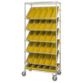 Global Industrial 269003YL Global Industrial™ Easy Access Slant Shelf Chrome Wire Cart, 30 4 Shelf Bins Yellow, 36"Lx18x74 image.