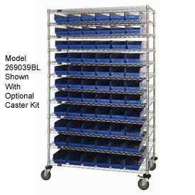 Global Industrial 269035BL Global Industrial™ Chrome Wire Shelving with 91 4"H Plastic Shelf Bins Blue, 48x18x74 image.