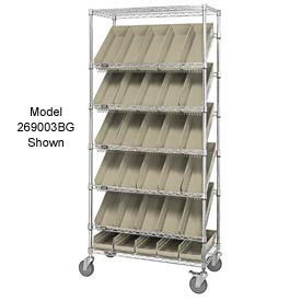 Global Industrial 269005BG Global Industrial™ Easy Access Slant Shelf Chrome Wire Cart 18 4"H Shelf Bins Ivory 36Lx18Wx74H image.