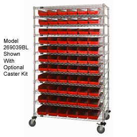 Global Industrial 269037RD Global Industrial™ Chrome Wire Shelving with 110 4"H Plastic Shelf Bins Red, 48x24x74 image.