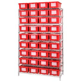 Global Industrial 269013RD Global Industrial™ Chrome Wire Shelving With 36 6"H Nest & Stack Shipping Totes Red, 48x18x74 image.