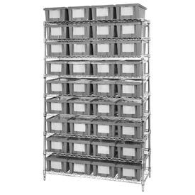 Global Industrial 269013GY Global Industrial™ Chrome Wire Shelving With 36 6"H Nest & Stack Shipping Totes Gray, 48x18x74 image.