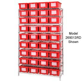 Global Industrial 269014RD Global Industrial™ Chrome Wire Shelving With 24 9"H Nest & Stack Shipping Totes Red, 48x18x74 image.