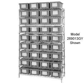 Global Industrial 269015GY Global Industrial™ Chrome Wire Shelving With 12 10"H Nest & Stack Shipping Totes Gray, 72x24x63 image.