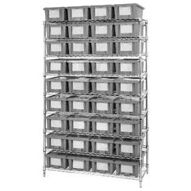 Global Industrial™ Chrome Wire Shelving With 12 10"H Nest & Stack Shipping Totes Gray 72x24x63
