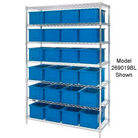 Global Industrial 269018BL Global Industrial™ Chrome Wire Shelving With 36 6"H Grid Container Blue, 48x18x74 image.