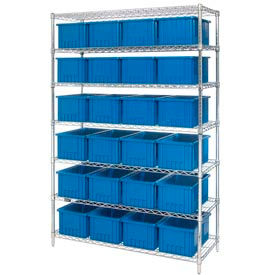 Global Industrial 269019BL Global Industrial™ Chrome Wire Shelving With 24 8"H Grid Container Blue, 48x18x74 image.