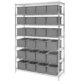 Global Industrial 269019GY Global Industrial™ Chrome Wire Shelving With 24 8"H Grid Container Gray, 48x18x74 image.