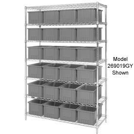 Global Industrial 269020GY Global Industrial™ Chrome Wire Shelving With 36 3"H Grid Container Gray, 60x24x63 image.
