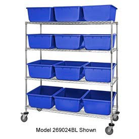 Quantum MWR5-1711-12 Mobile Chrome Wire Truck With 15 12 Cross Stack Nest Lug Totes Blue 36x18x69