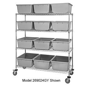 Quantum MWR5-1711-12 Mobile Chrome Wire Truck With 15 12 Cross Stack Nest Lug Totes Gray 36x18x69