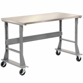 Global Industrial 60 x 30 Mobile Fixed Height C-Channel Flared Leg Workbench - Stainless Steel Global Industrial 60 x 30 Mobile Fixed Height C-Channel Flared Leg Workbench - Stainless Steel