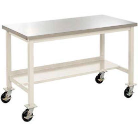 Global Industrial 249403ATN Global Industrial™ Mobile Lab Workbench w/ Stainless Steel Square Edge Top, 72"W x 30"D, Tan image.