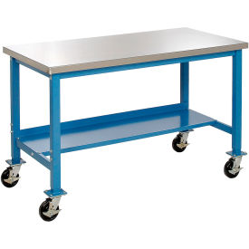 Global Industrial 249402A Global Industrial™ Mobile Lab Workbench w/ Stainless Steel Square Edge Top, 60"W x 30"D, Blue image.